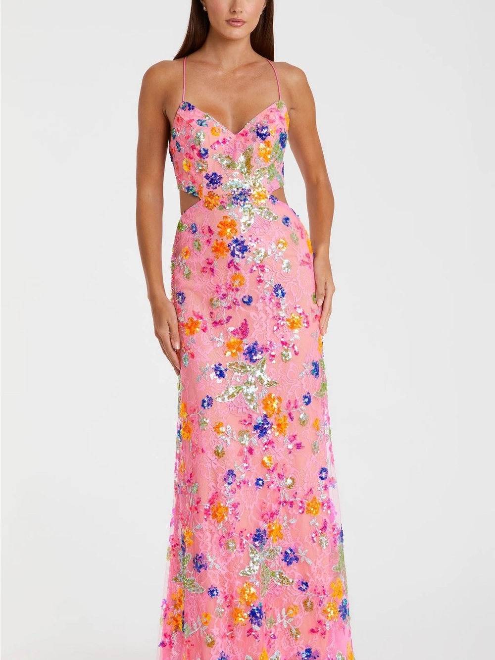 Mac Duggal Embellished Lace Strappy Column Gown